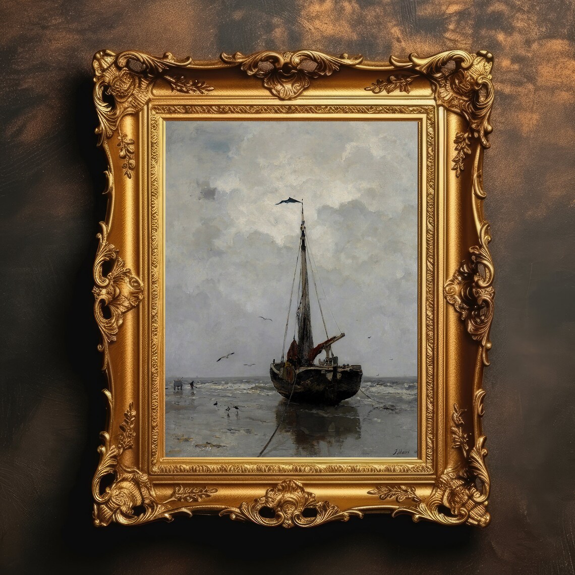 Sailboat Painting, Vintage Harbor Art Print