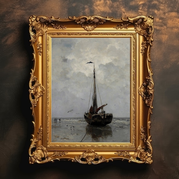 Sailboat Painting, Vintage Harbor Art Print