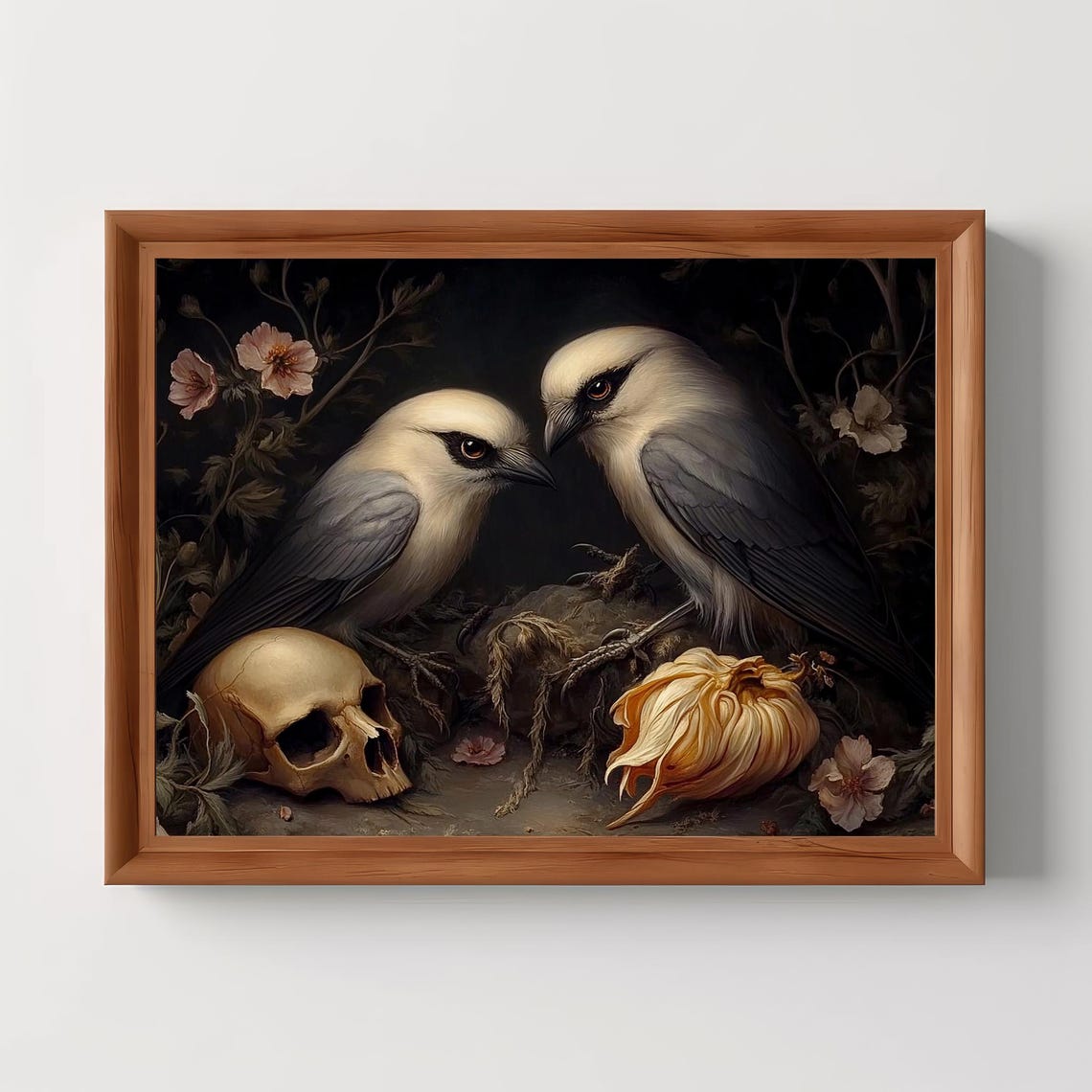 Dark Gothic Two Birds Skull Vanitas Moody Oil Painting Poster