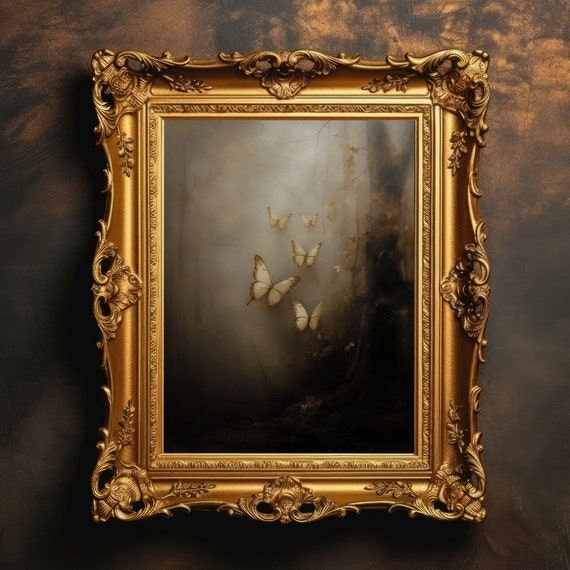 Butterflies Into The Light Moody Wall Art Vintage Antique Oil Painting Summer Decor Printablee
