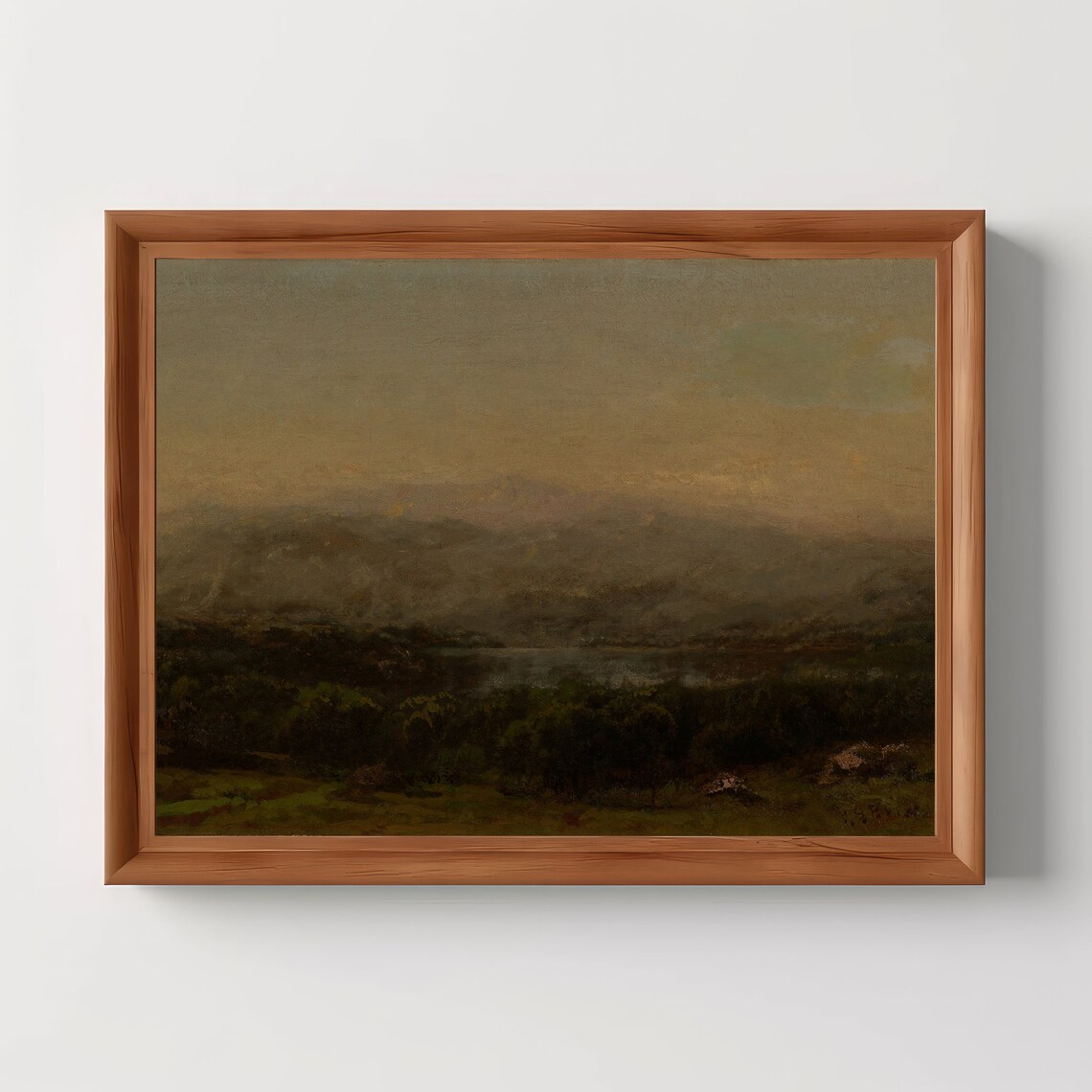 Muted Antique Landscape Painting Dark Moody Vintage Oil Poster
