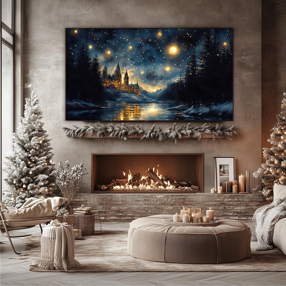 Magical Castle Under Starry Night Sky by Lake Frame TV Poster - Image 5