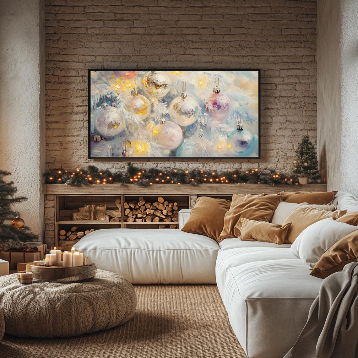 White Christmas Tree with Gold Baubles Glowing Holiday Poster - Image 2