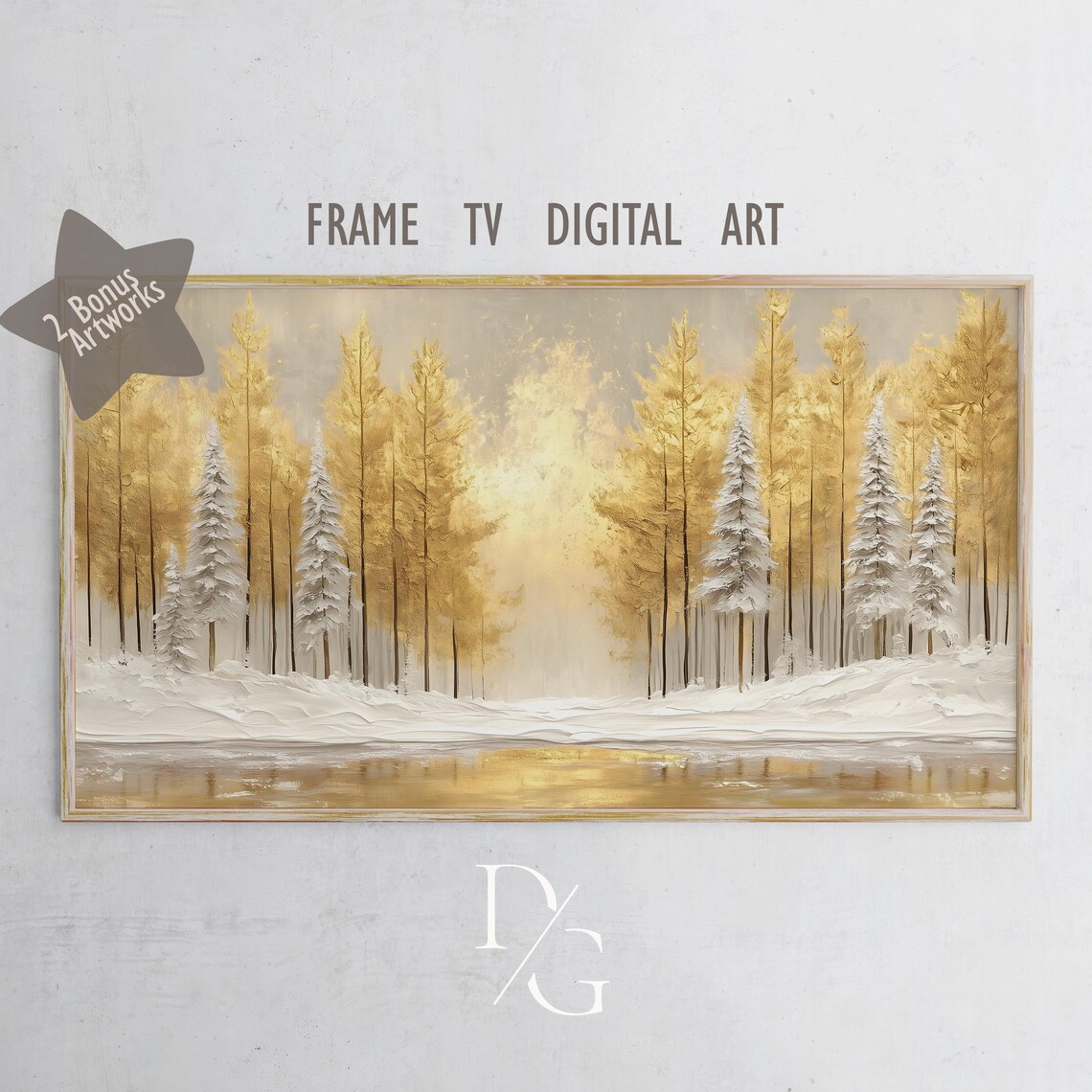 Golden Winter Forest Snowy Birch Trees Warm Light Woodland Frame TV Poster - Image 5