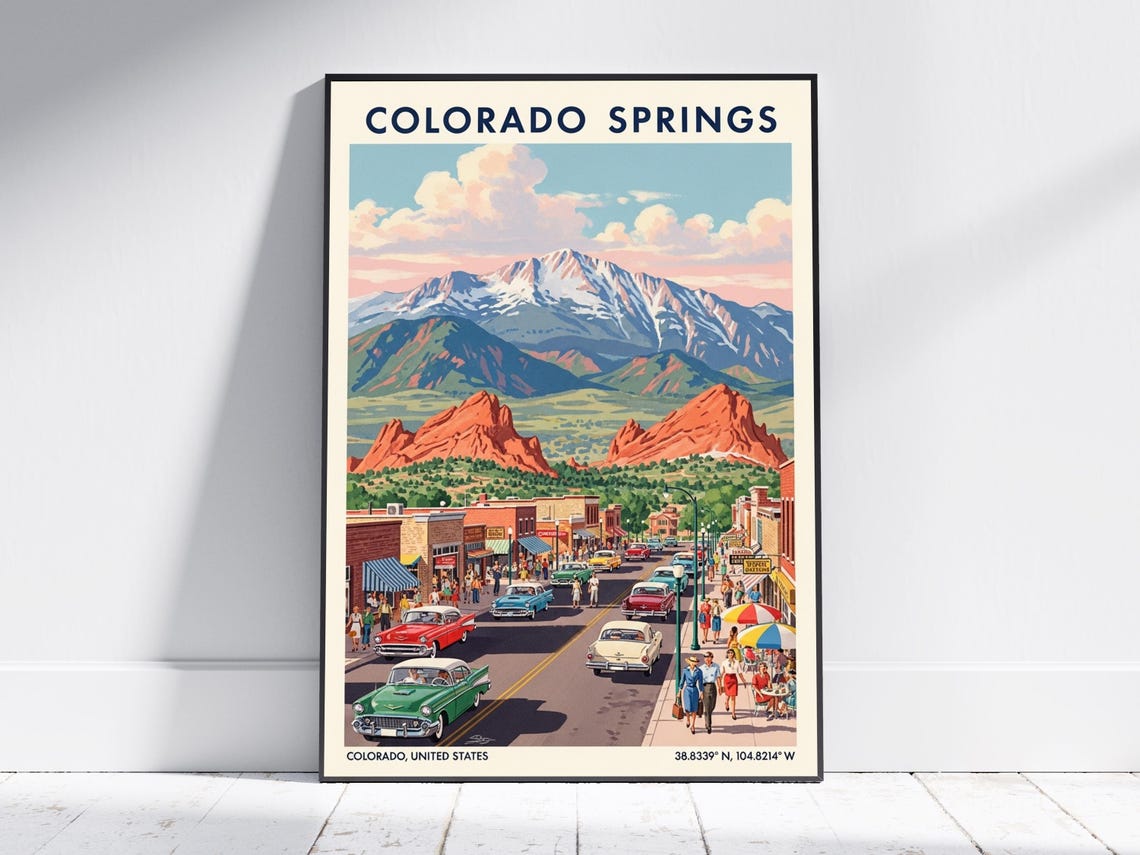 Colorado Springs Main Street Mountain Backdrop Travel Poster