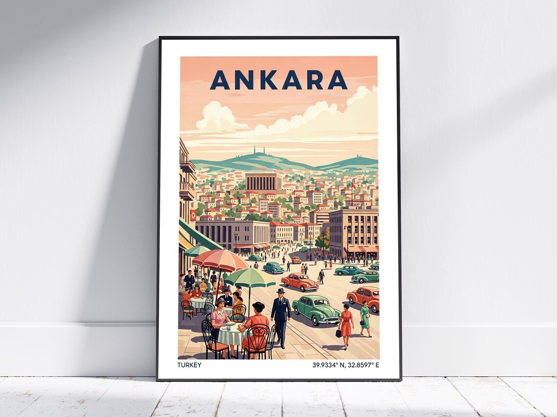 Ankara Vintage Turkey Travel Retro City Cafe Street Scene Poster