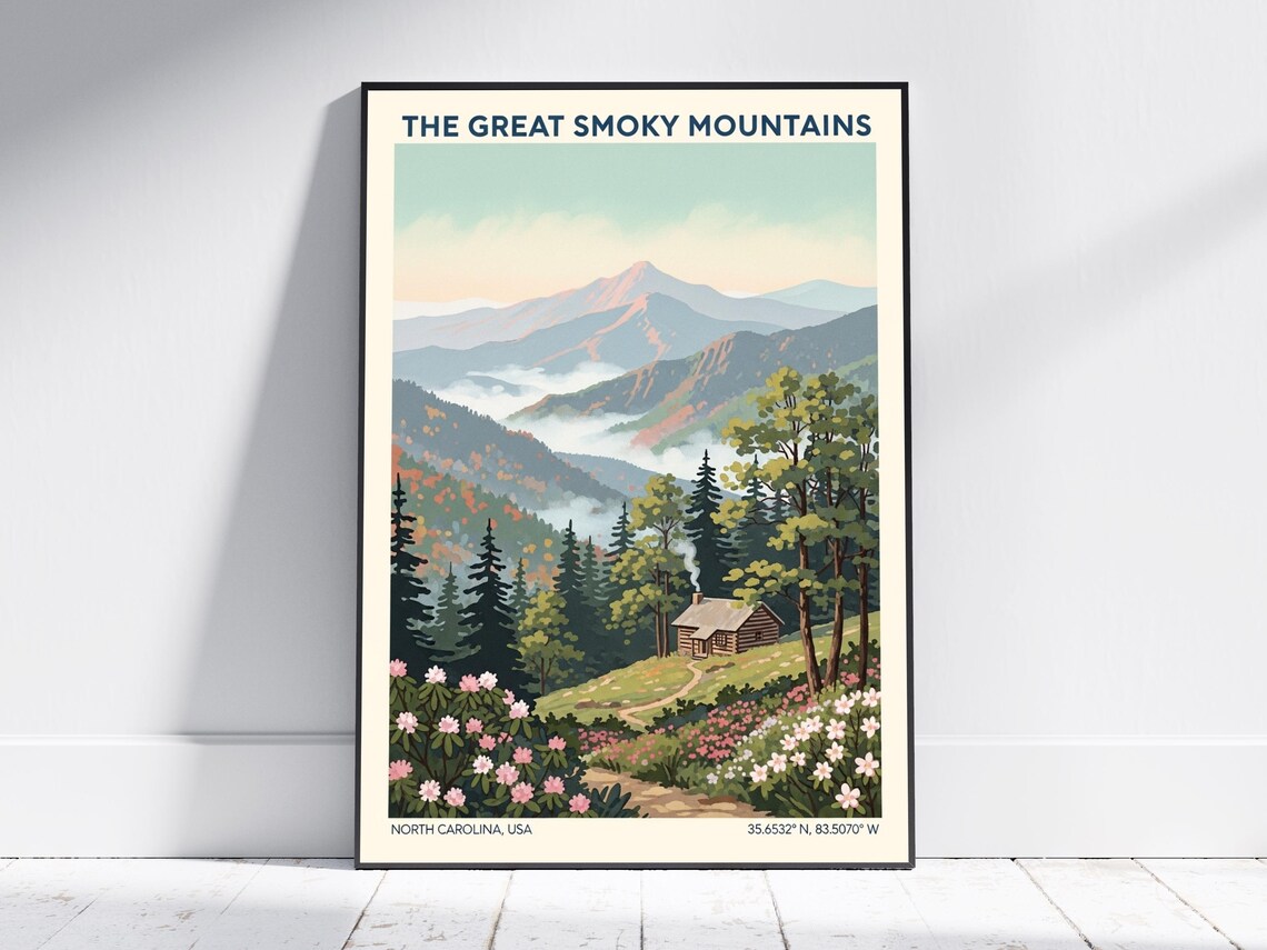 Great Smoky Mountains National Park North Carolina Vintage Travel Poster