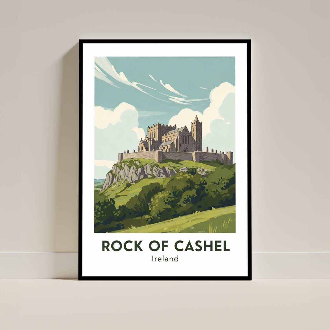 Rock Of Cashel Ireland Medieval Cathedral Hilltop Travel Poster