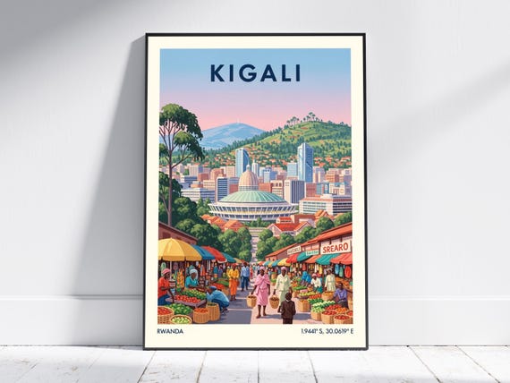 Kigali Rwanda Travel Poster Vintage African Art Print Modern Wall Decor For Home Or Office Unique