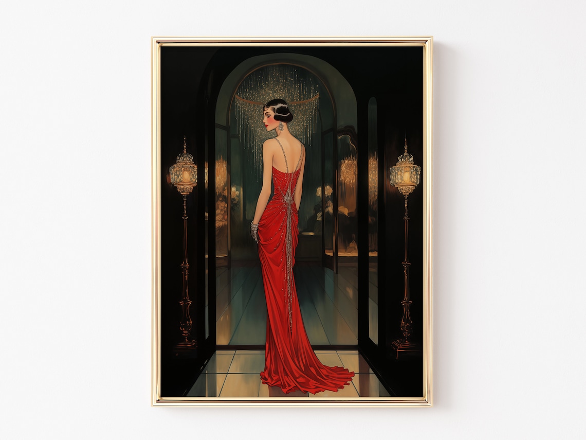 Art Deco Lady In Red Dress, Roaring 20s Art Print