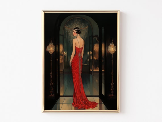 Art Deco Lady In Red Dress, Roaring 20s Art Print
