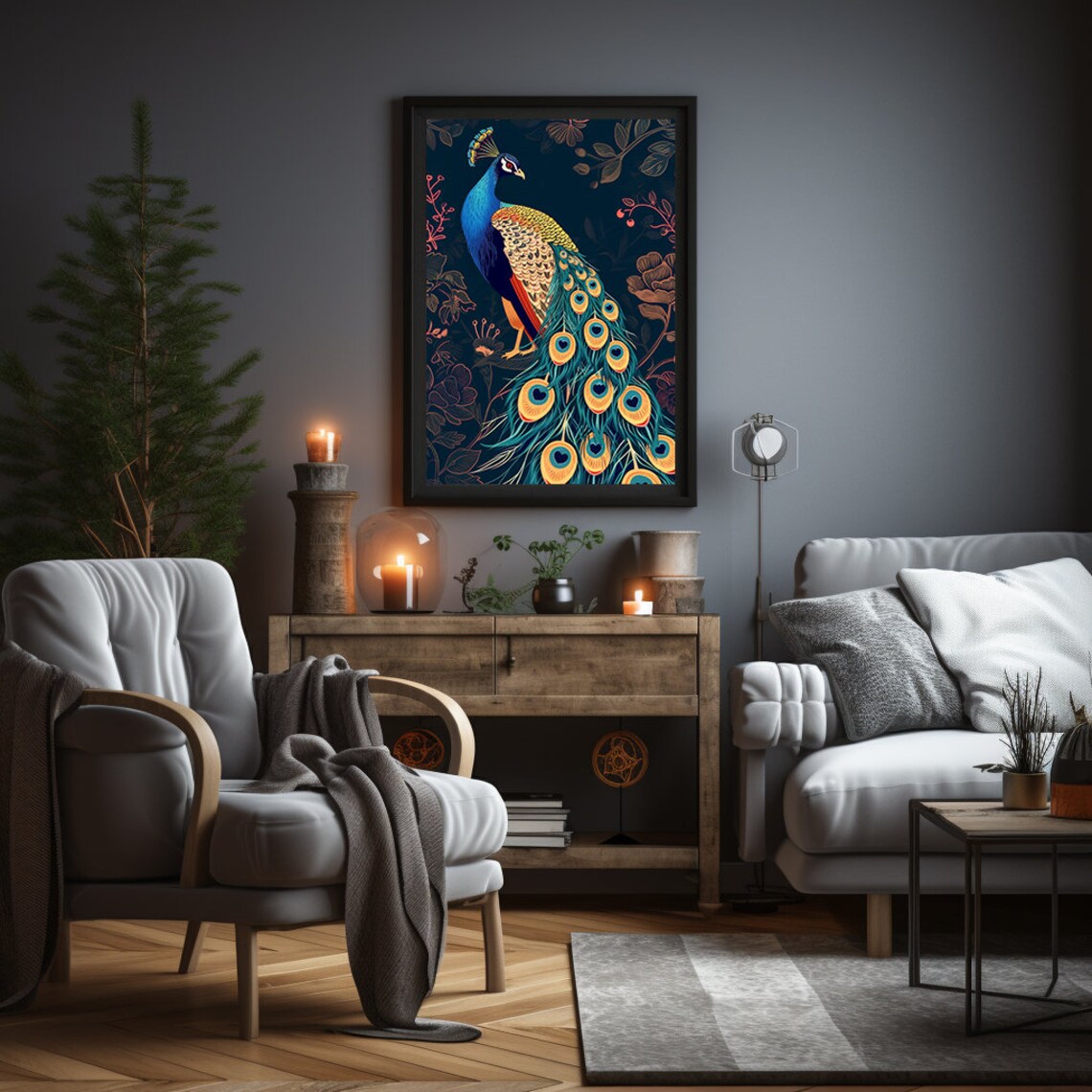 Blue Peacock Feather Print, Exotic Bird Wall Art - Image 5