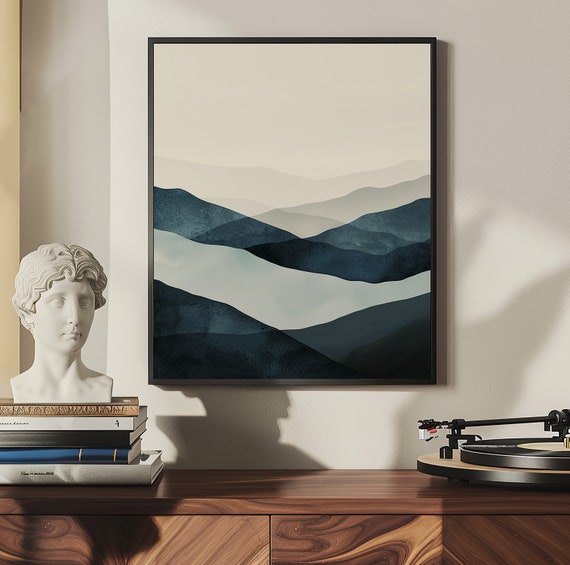 Minimalist Blue Mountain Print Wabi Sabi Wall Art Japanese Inspired Wall Decor Wabi Sabi Home Decor Gifts For Her Japandi Decor
