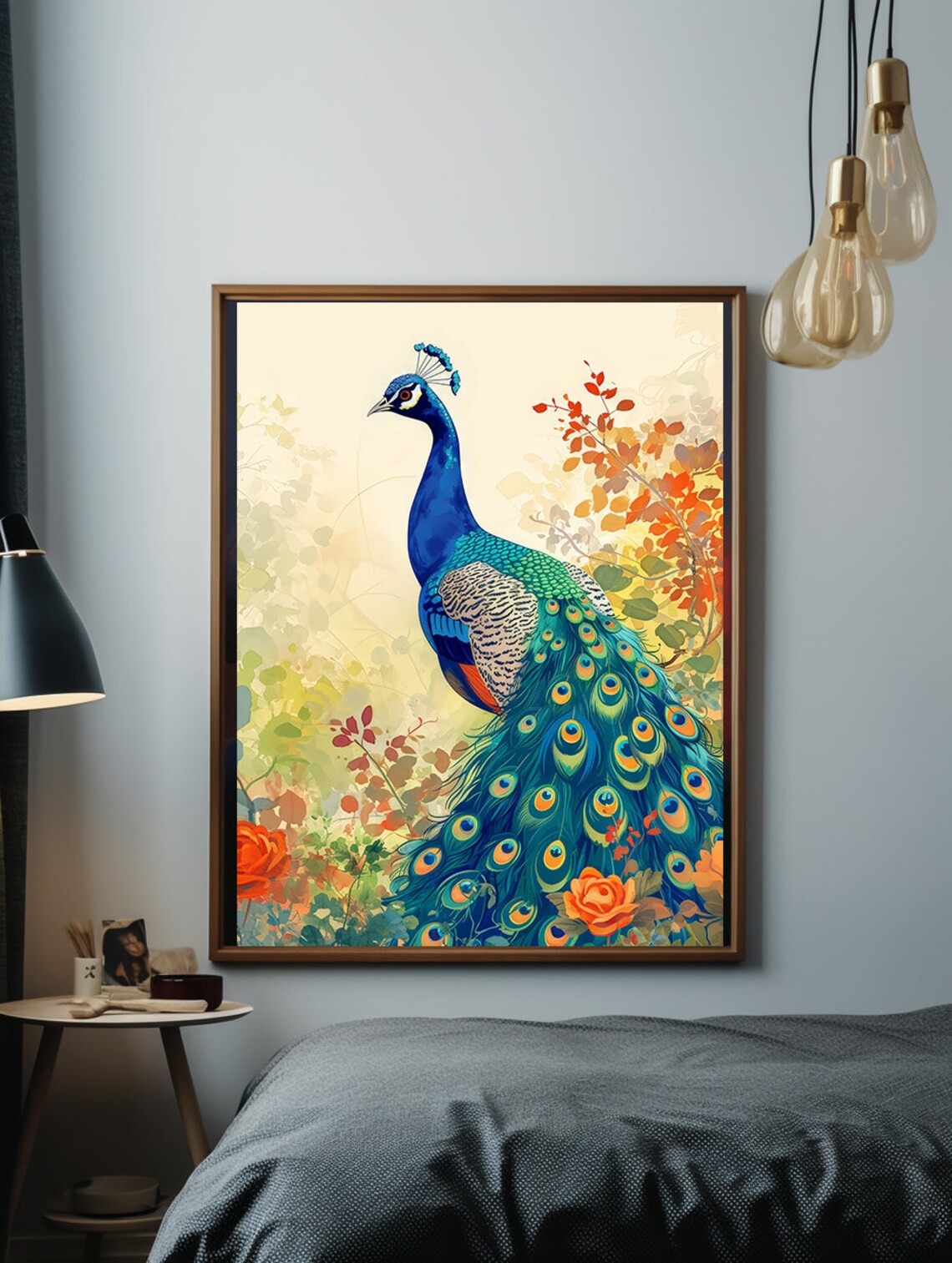 Green Peacock Vintage Art Print, Antique Decor