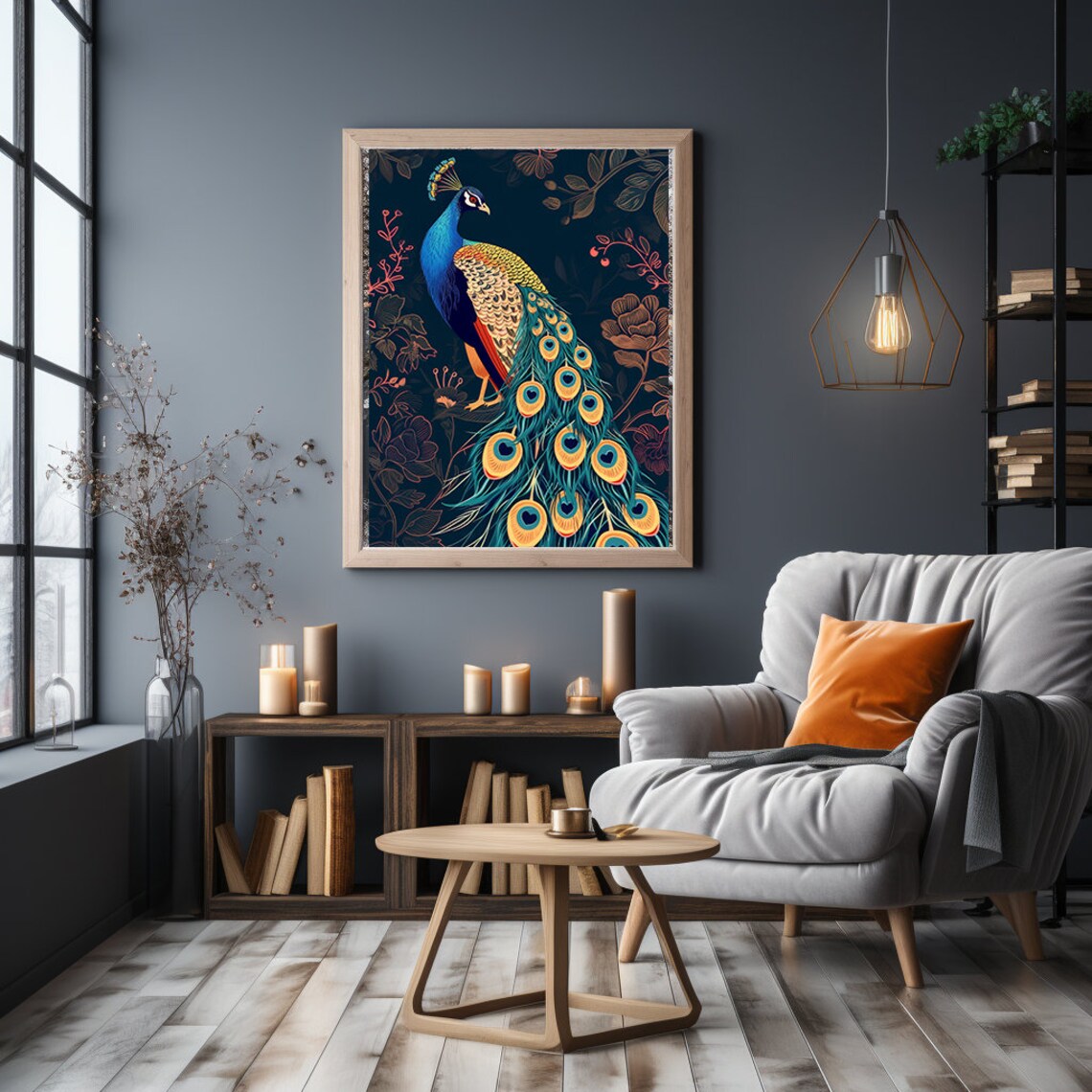 Blue Peacock Feather Print, Exotic Bird Wall Art - Image 4