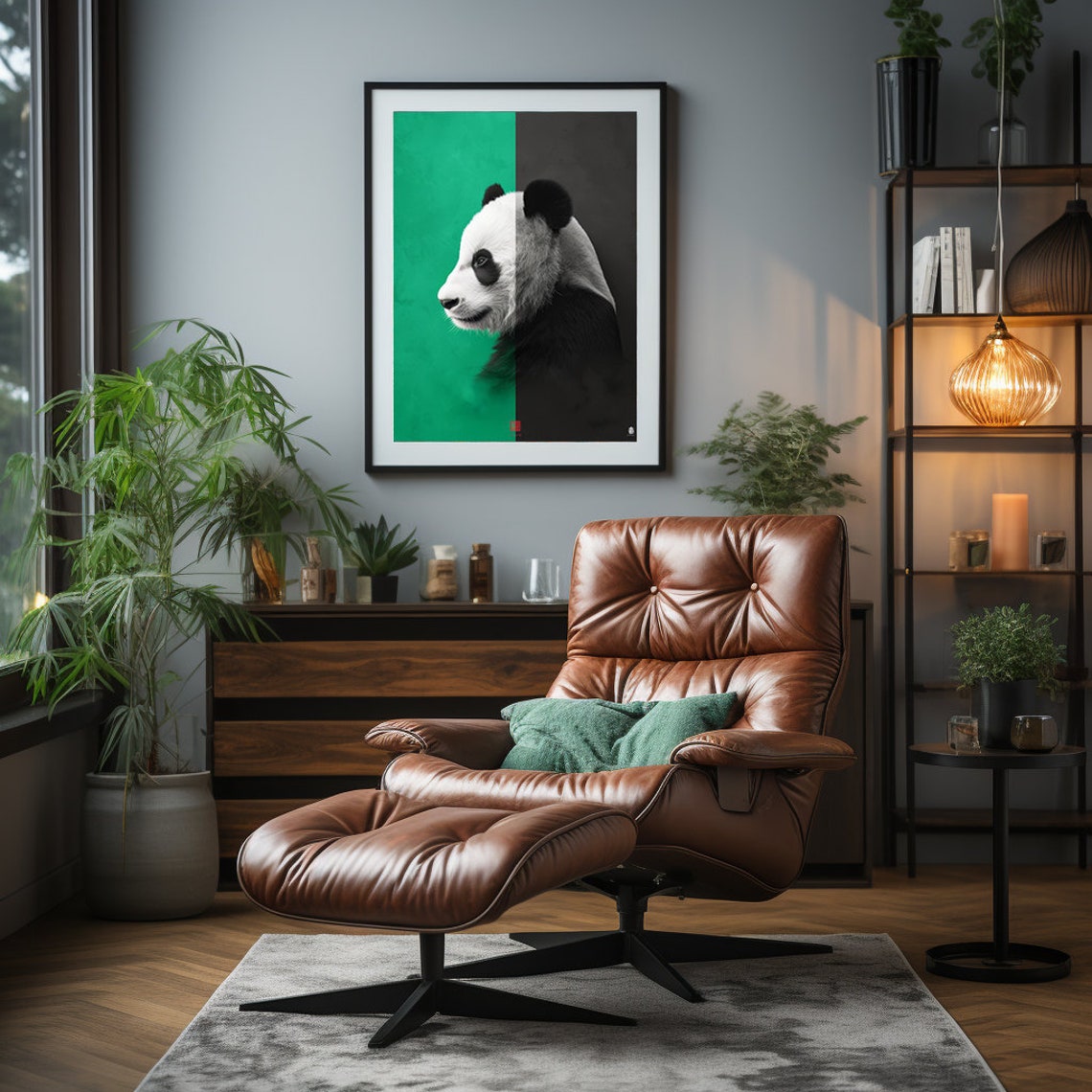 Panda Profile Against a Split Green and Black Modern Background Poster - Image 5