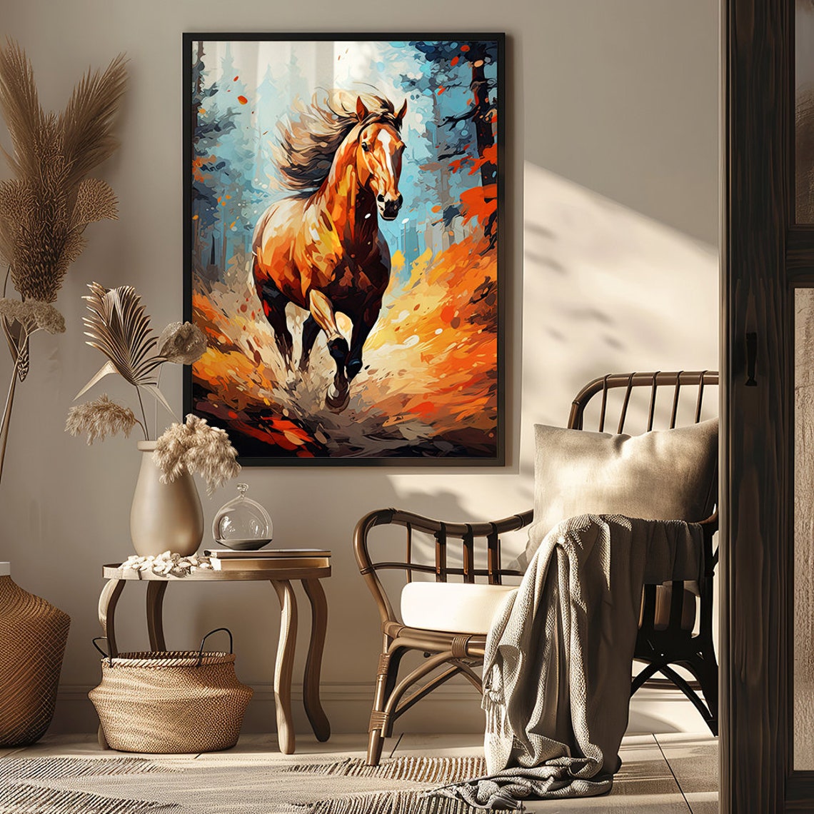 Chestnut Horse Galloping Through a Fiery Autumn Forest Poster - Image 6