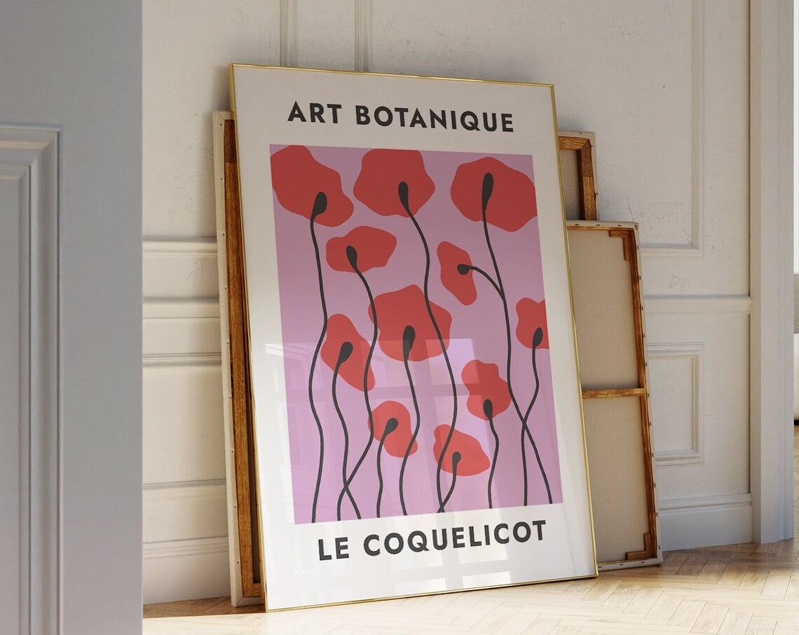Art Botanique Le Coquelicot Red Poppy French Pink Modern Floral Poster
