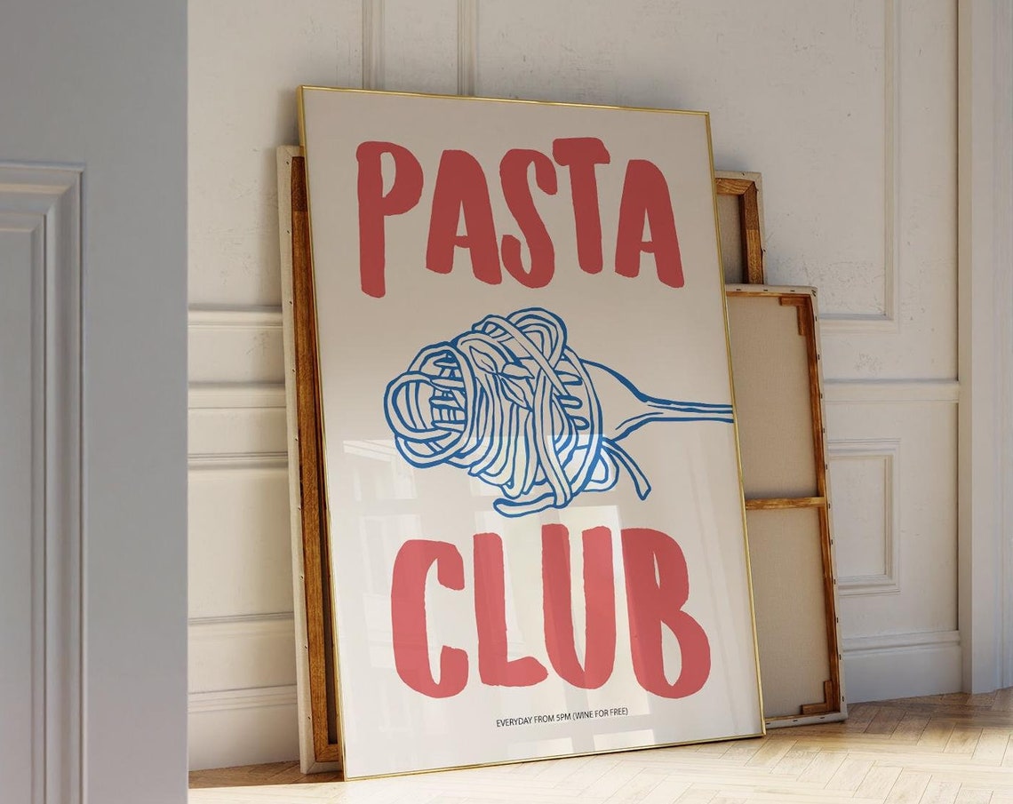 Pasta Club Retro Food Print, Kitchen Wall Art
