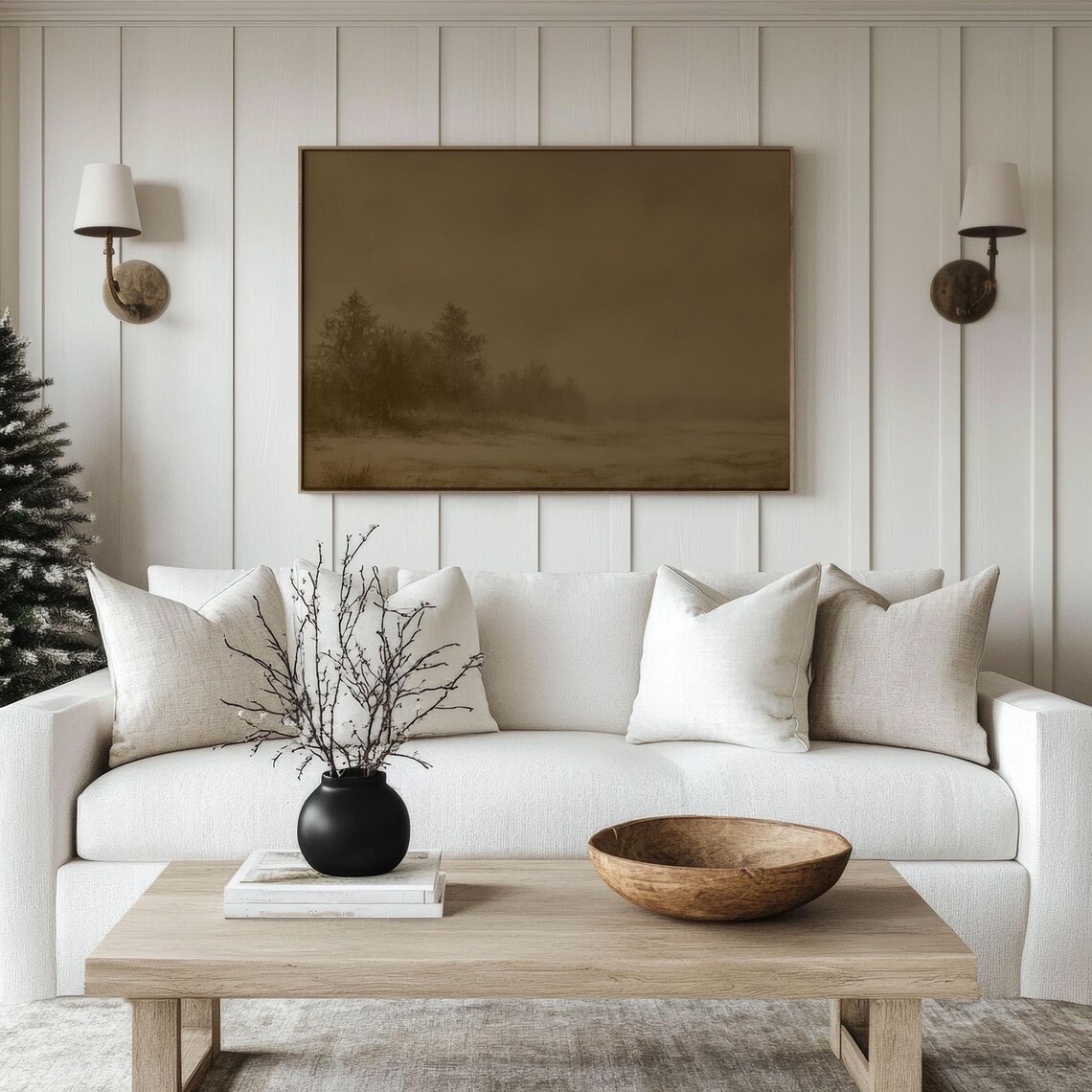 Winter Mood Sepia Trees Foggy Field Vintage Seasonal Art Poster - Image 3