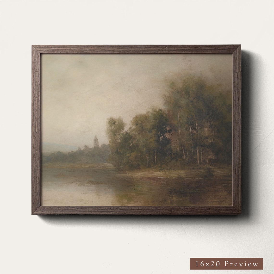 Framed Vintage Landscape Oil Painting Art Print Country Lakeside Cottage Style Moody Artwork Real Wood Frame Wall Art - Image 4