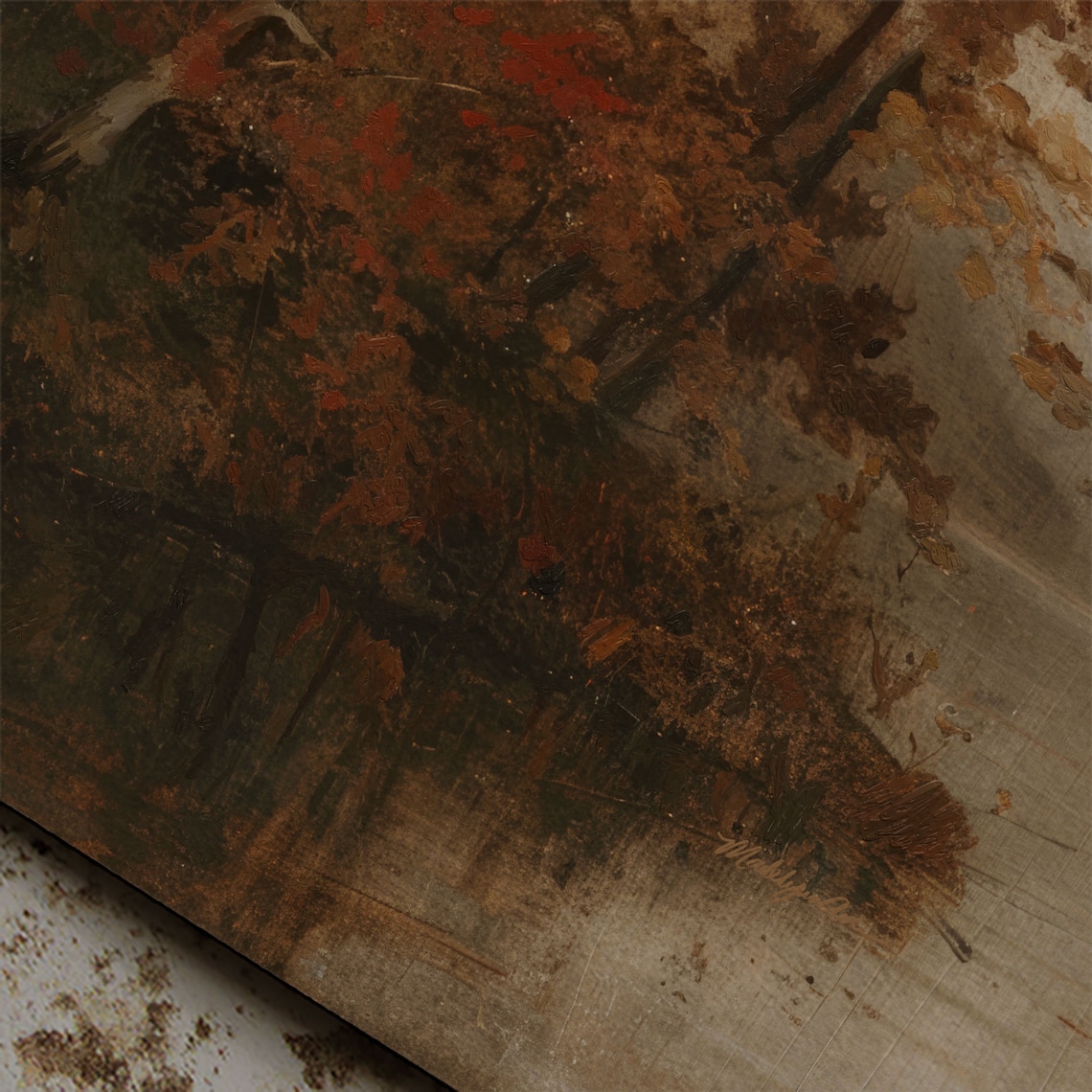Rustic Moody Fall Lake Landscape, Vintage Art Print - Image 2