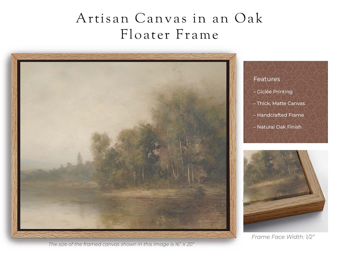 Vintage Lakeside Landscape Oil Painting, Art Print - Image 6