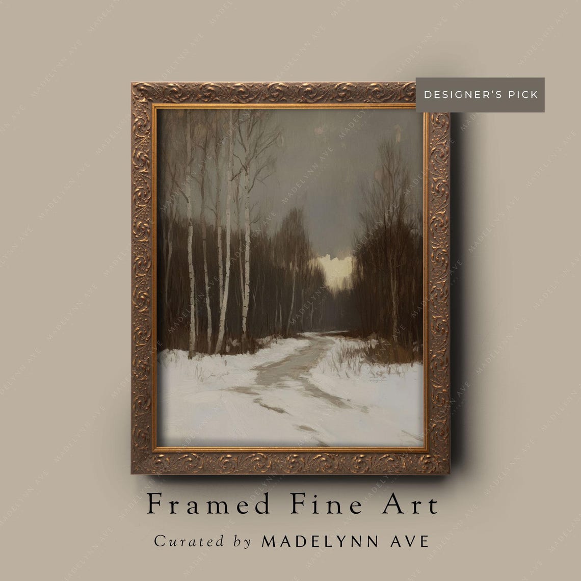 Snowy Birch Forest Path Golden Winter Light Landscape Poster