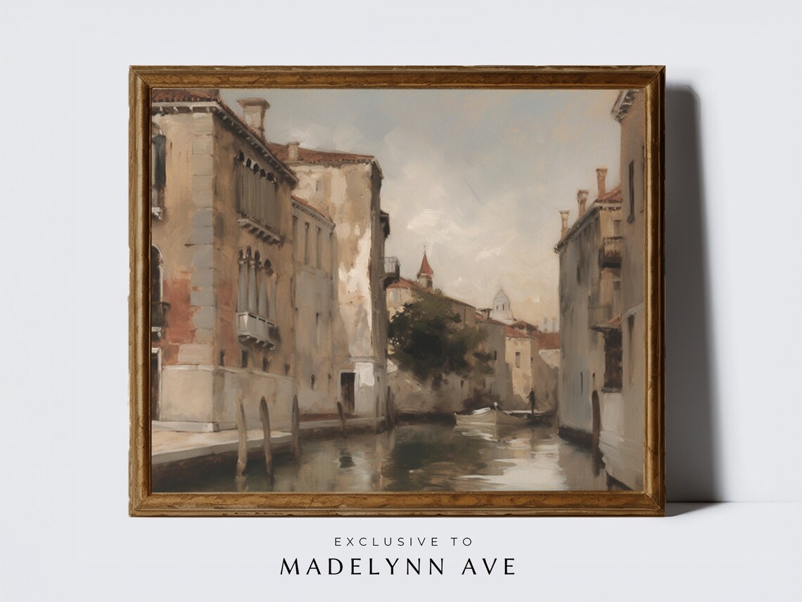 Venetian Canal Vintage-Style Italian Cityscape Painting Poster