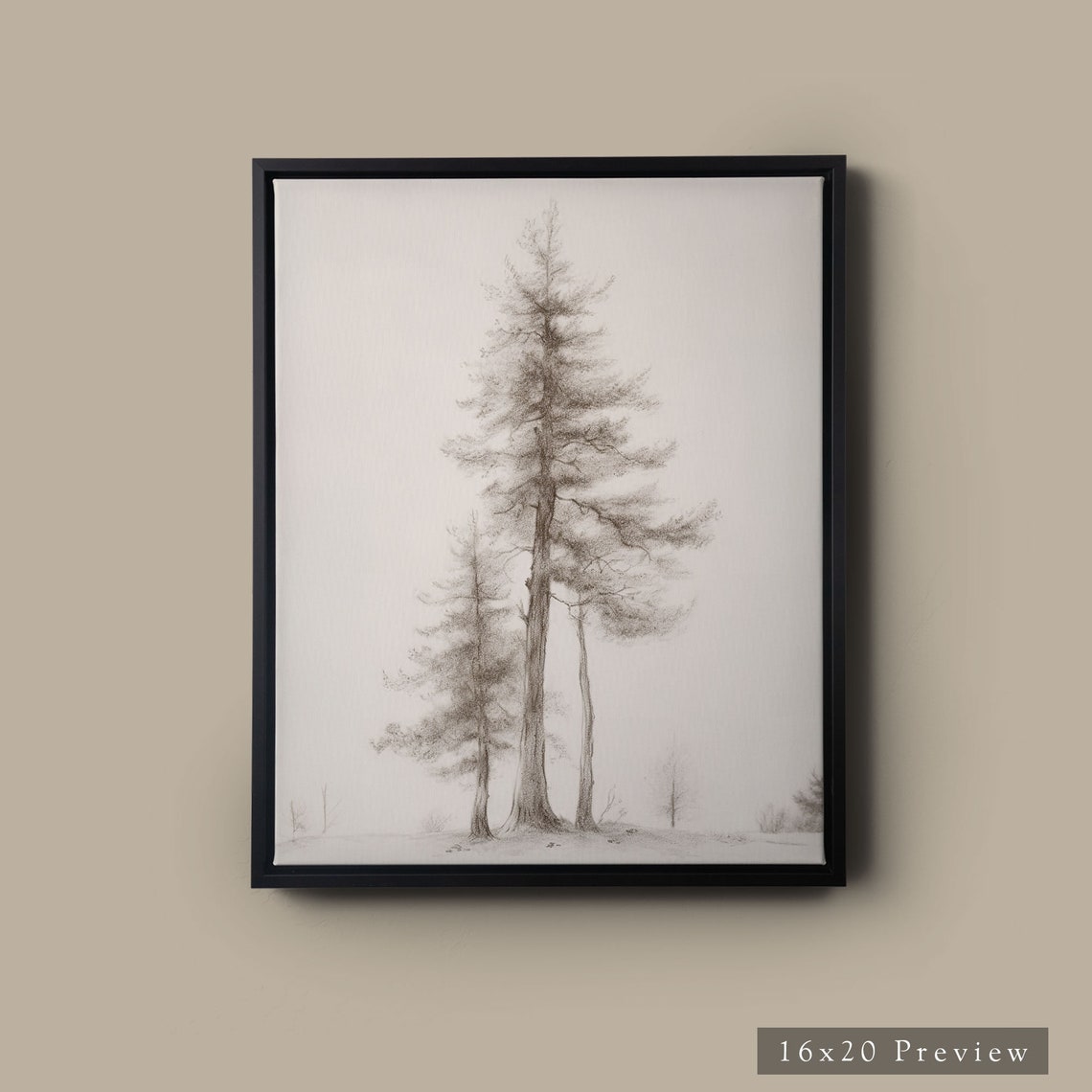 Sepia Pine Tree Sketch Single Tall Pine Cabin Forest Art Poster - Image 3