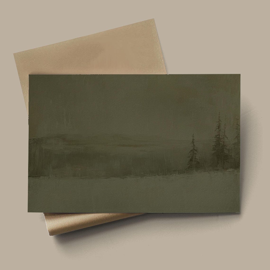 Moody Winter Lake Forest Landscape Green Toned Modern Poster - Image 3