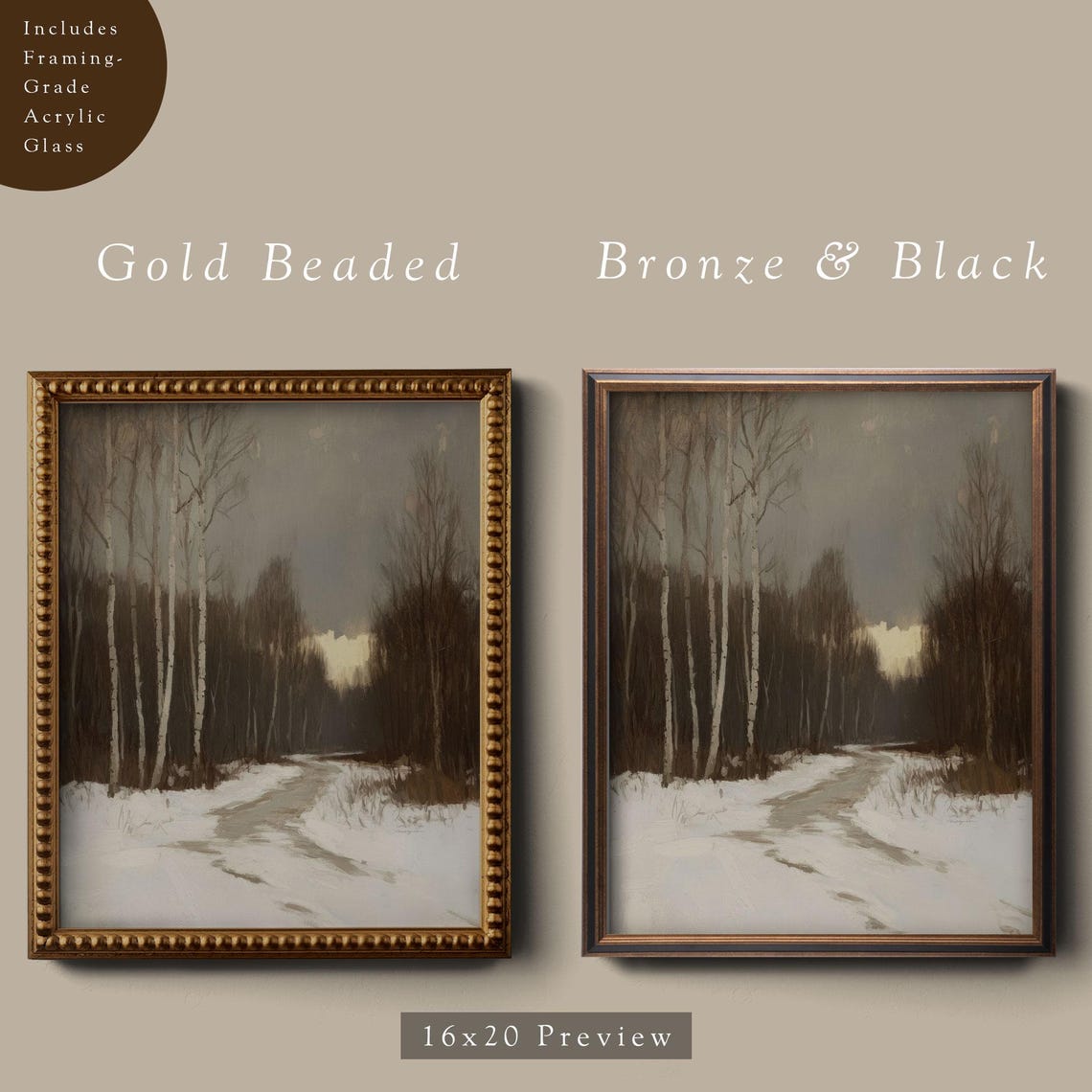 Snowy Birch Forest Path Golden Winter Light Landscape Poster - Image 4