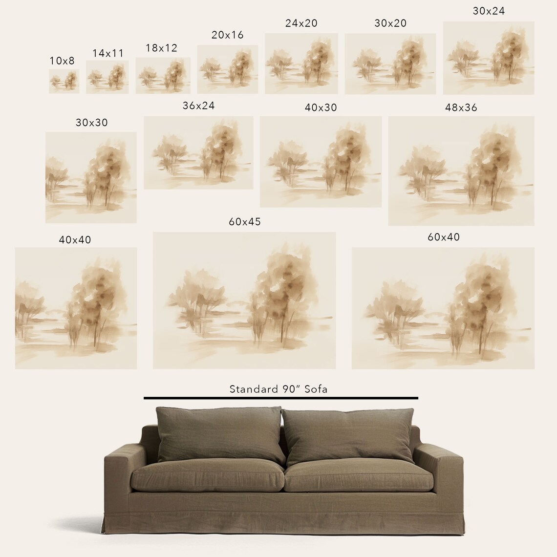 Neutral Sepia Watercolor Landscape Art Print, Modern - Image 2