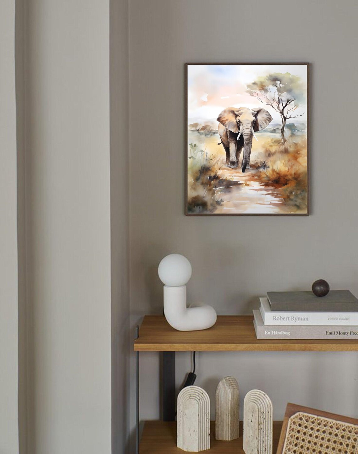 African Landscape Elephant Watercolor Art Print - Image 3