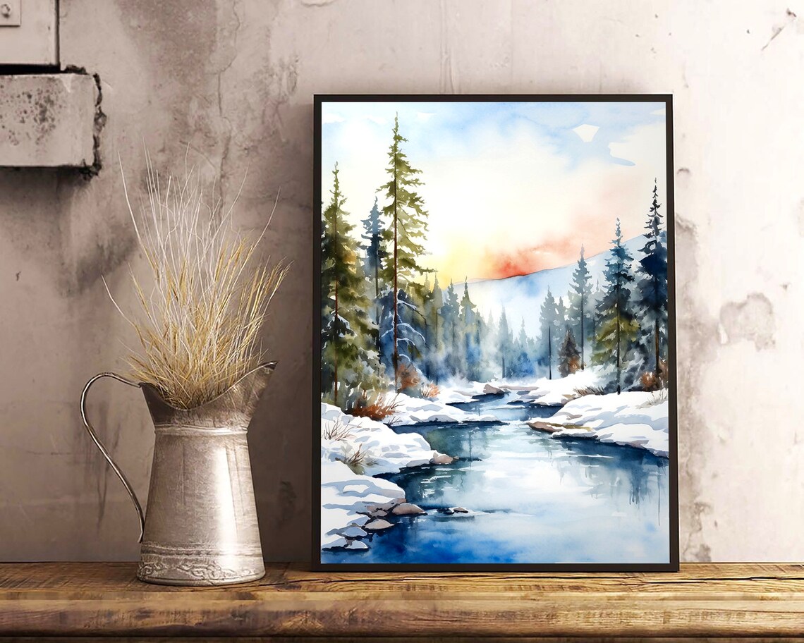 Norway Watercolor Print, Mountain River Landscape - Image 3
