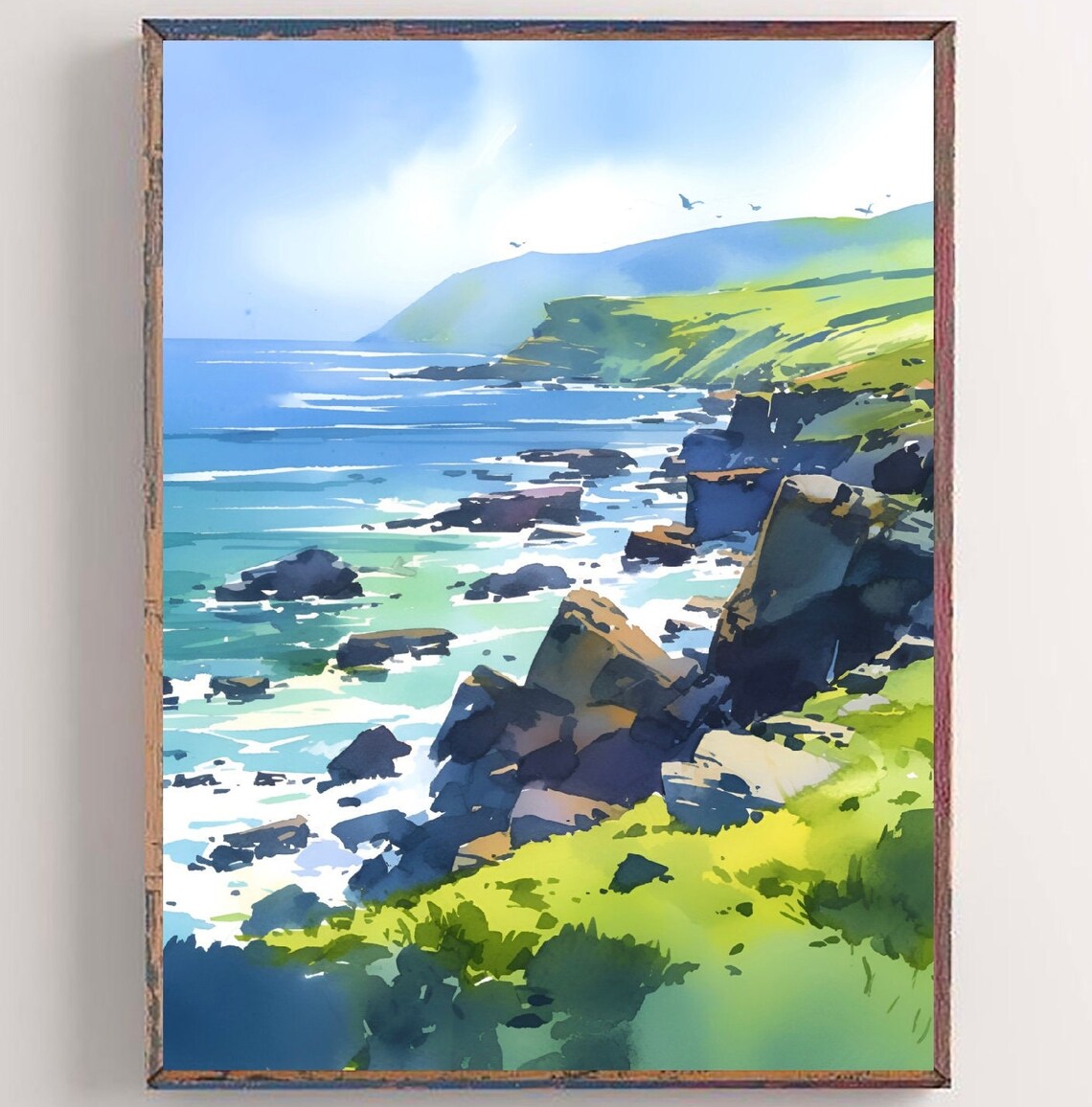 Slieve League Cliffs Ireland Rocky Coast Sea Watercolor Poster