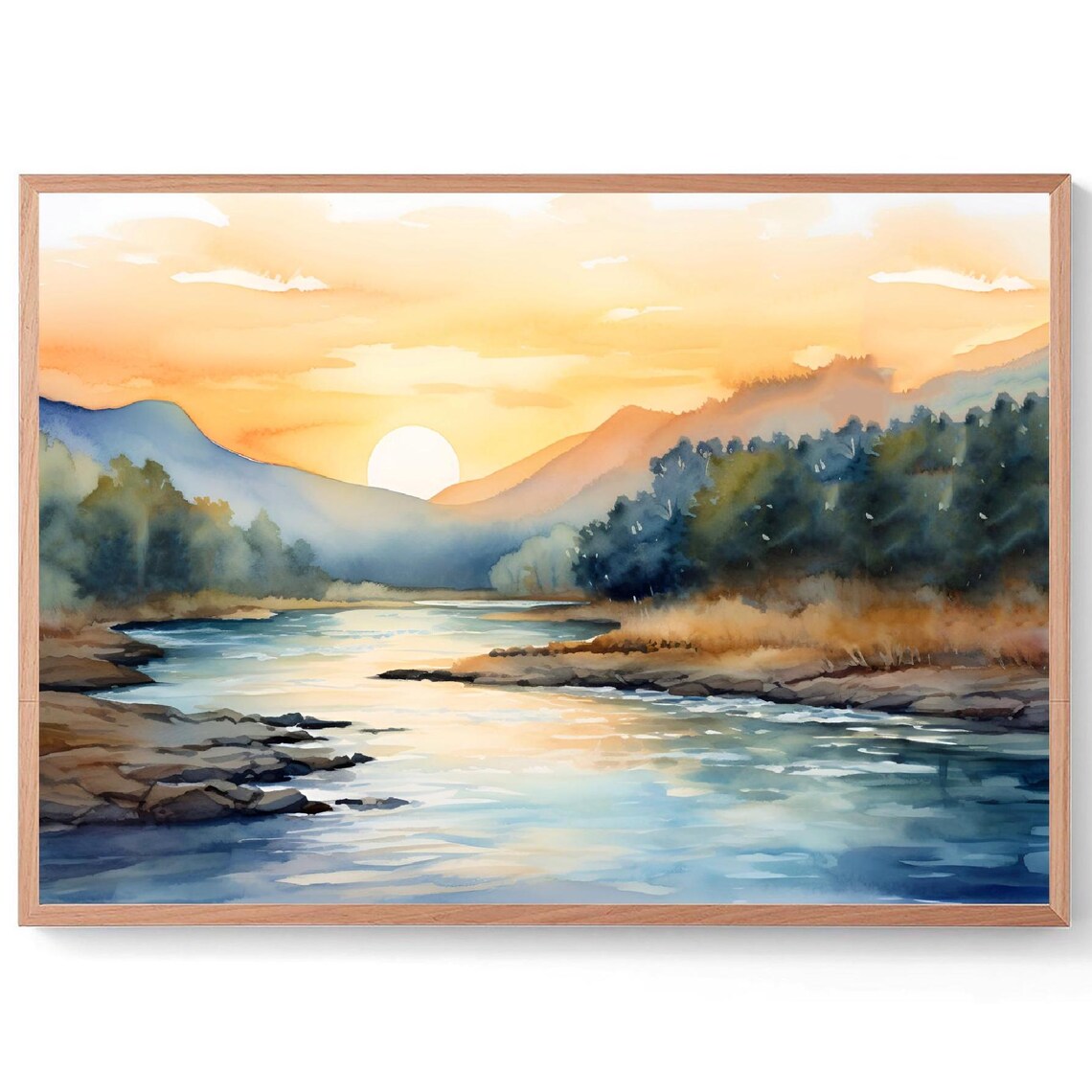 Roanoke River Watercolor Art Print, Blue Ridge Mountains