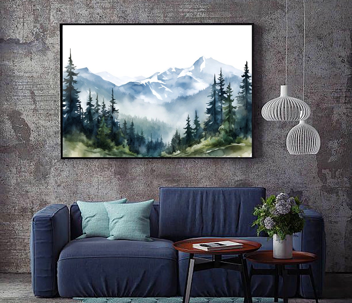 Mount Mitchell Blue Ridge Misty Pine Mountain Watercolor Art Poster - Image 4