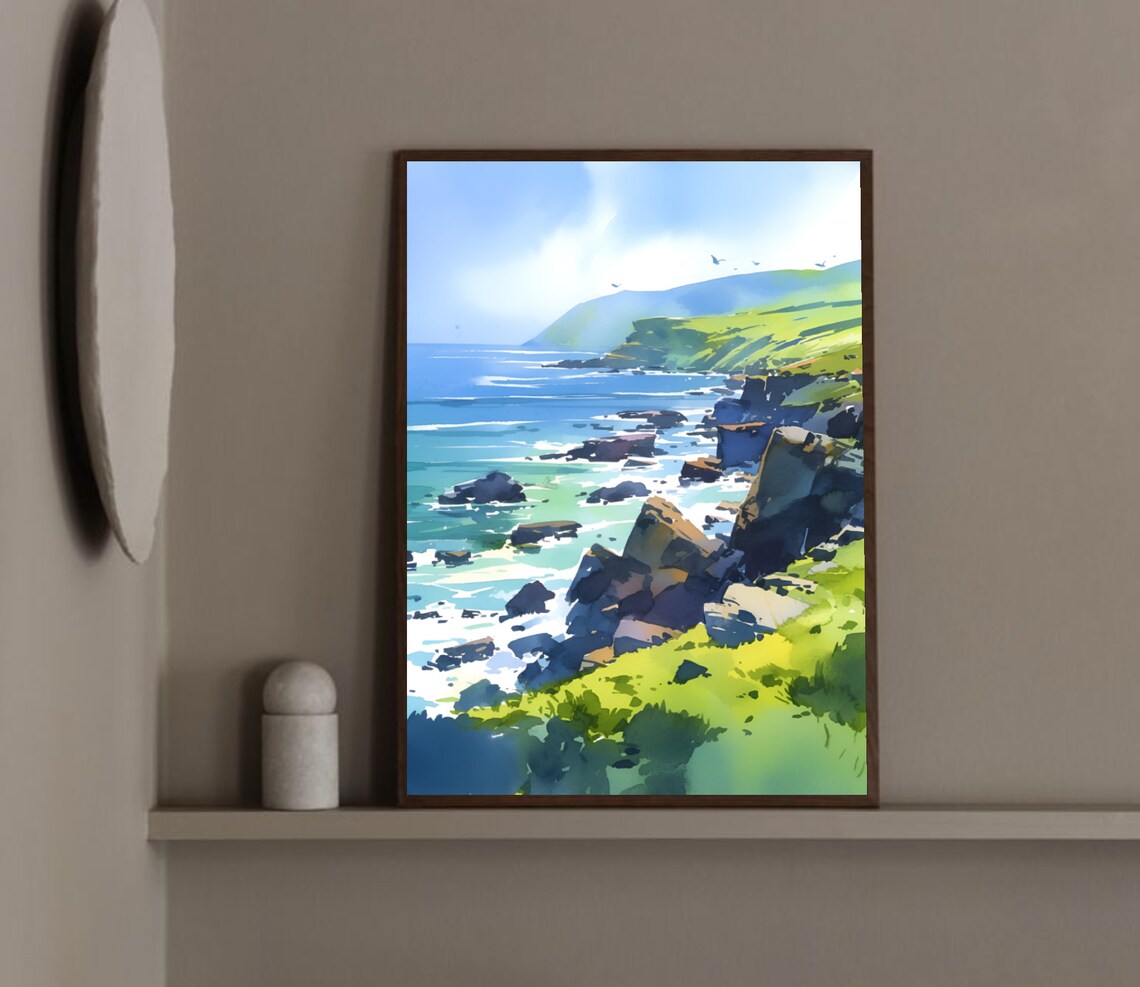Slieve League Cliffs Ireland Rocky Coast Sea Watercolor Poster - Image 2