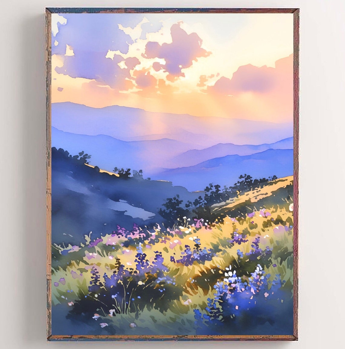 Big Bend National Park Sunset Print Watercolor Painting Texas Travel Poster Wildflowers Art Mountain Landscape Painting Southwestern Decor