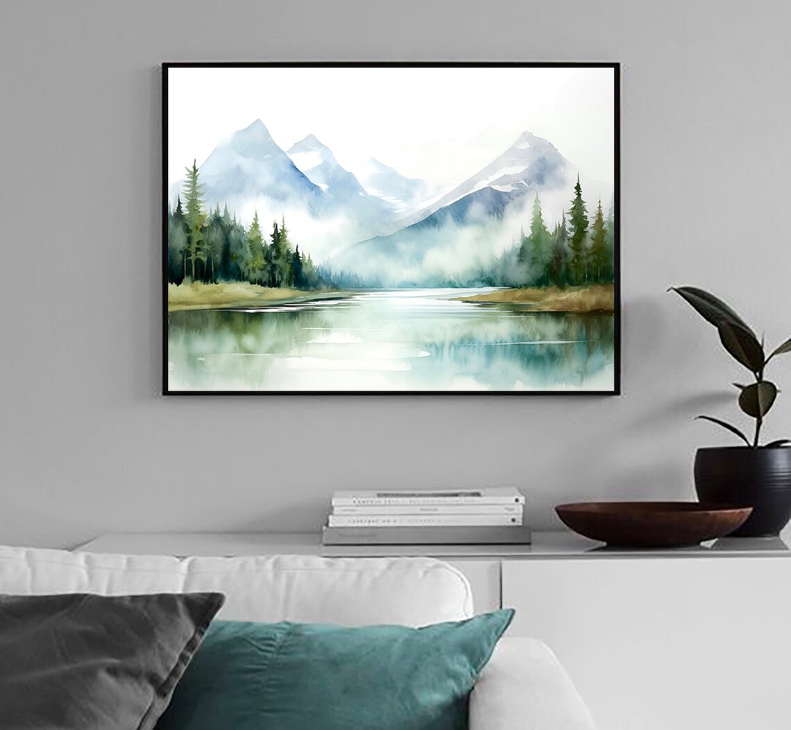Mountain Watercolor Art Print, Minimalist Norway Landscape - Image 3