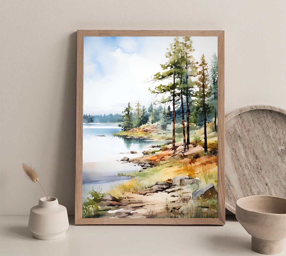 Stockade Lake Watercolor South Dakota Art Print Foggy Calming Forest Lake Landscape Wall Art Custer State Park Nature Travel Gift - Image 3