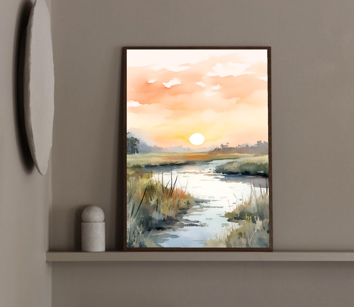 Paluxy River Texas Sunrise Marsh River Watercolor Landscape Poster - Image 3