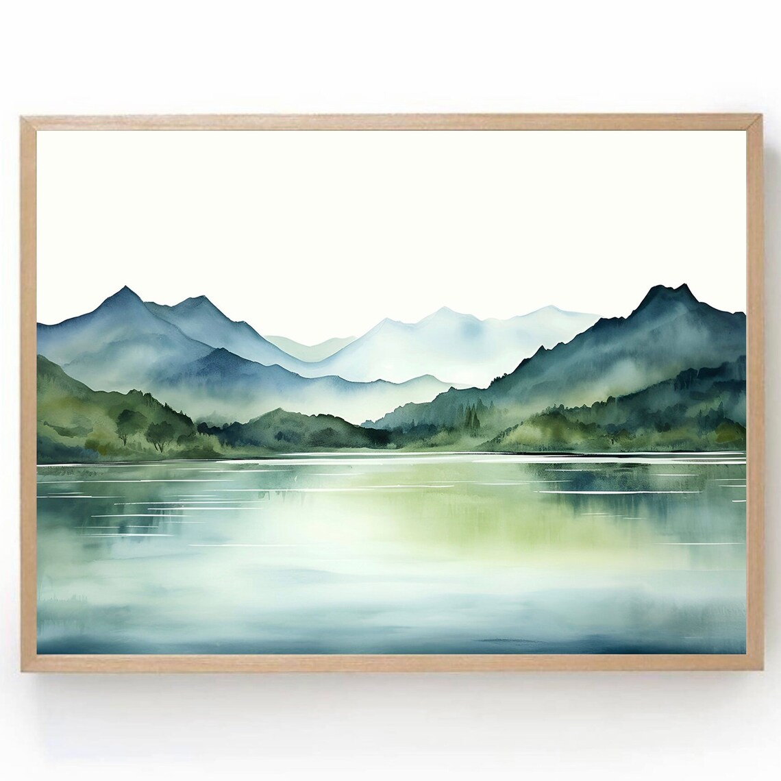Norway Watercolor Mountain Lake Panorama Art Print