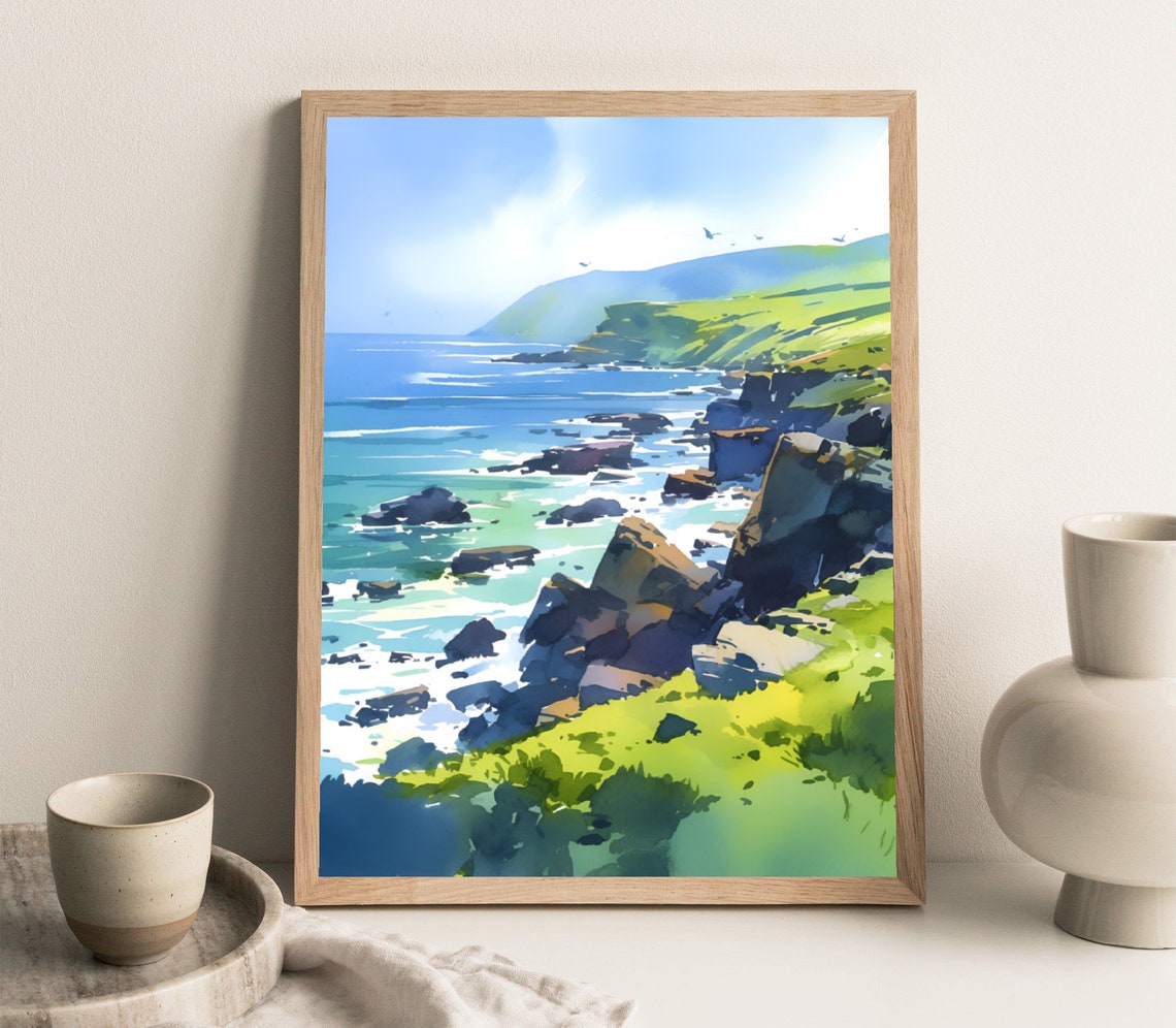 Slieve League Cliffs Ireland Rocky Coast Sea Watercolor Poster - Image 3
