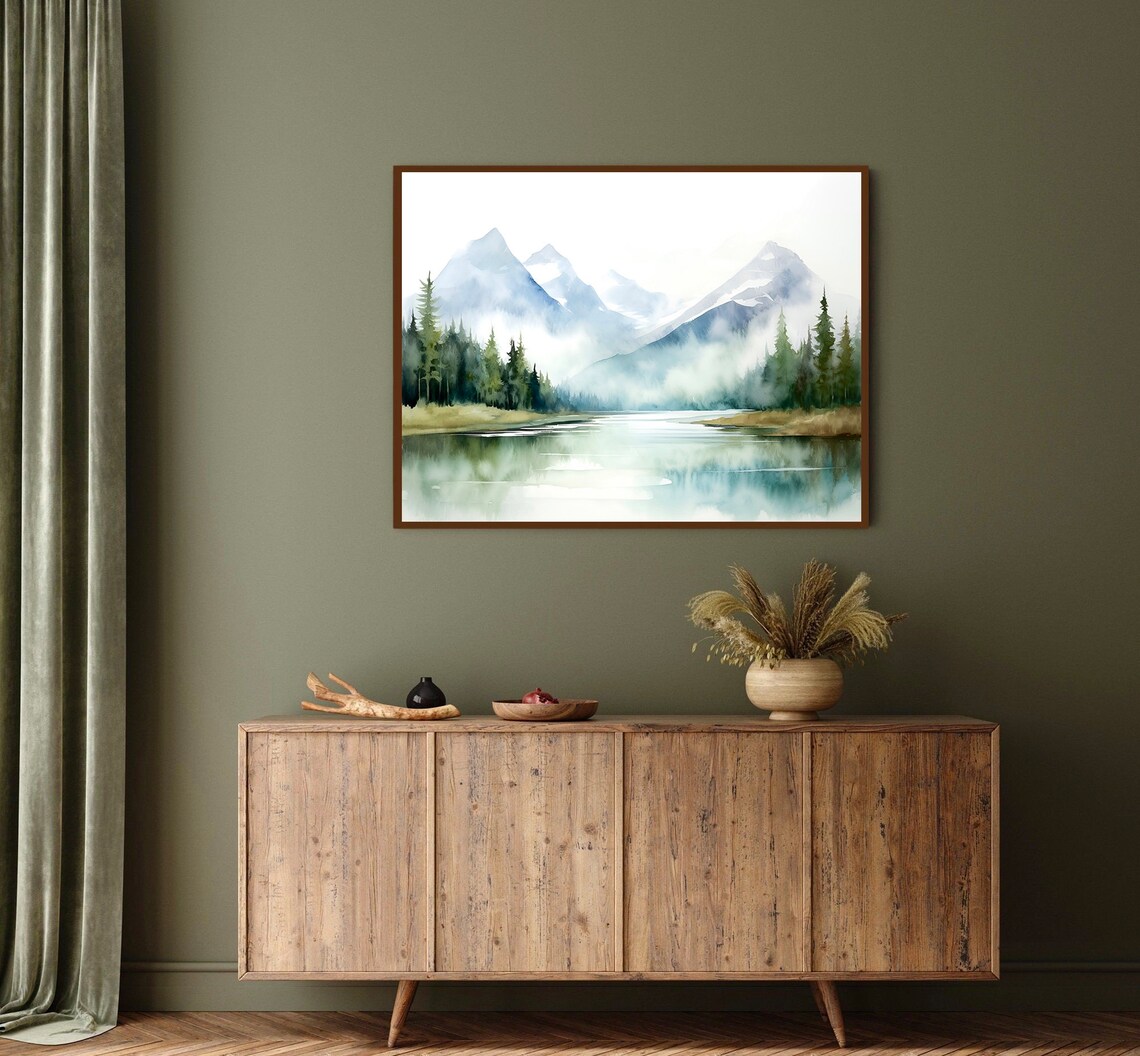 Mountain Watercolor Art Print, Minimalist Norway Landscape - Image 2