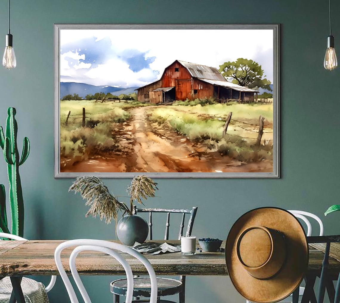 Old Barn Painting Texas Watercolor Print Old Red Barn Watercolor Poster Texas Farm Art Farmhouse Wall Art Country Living Artwork - Image 4