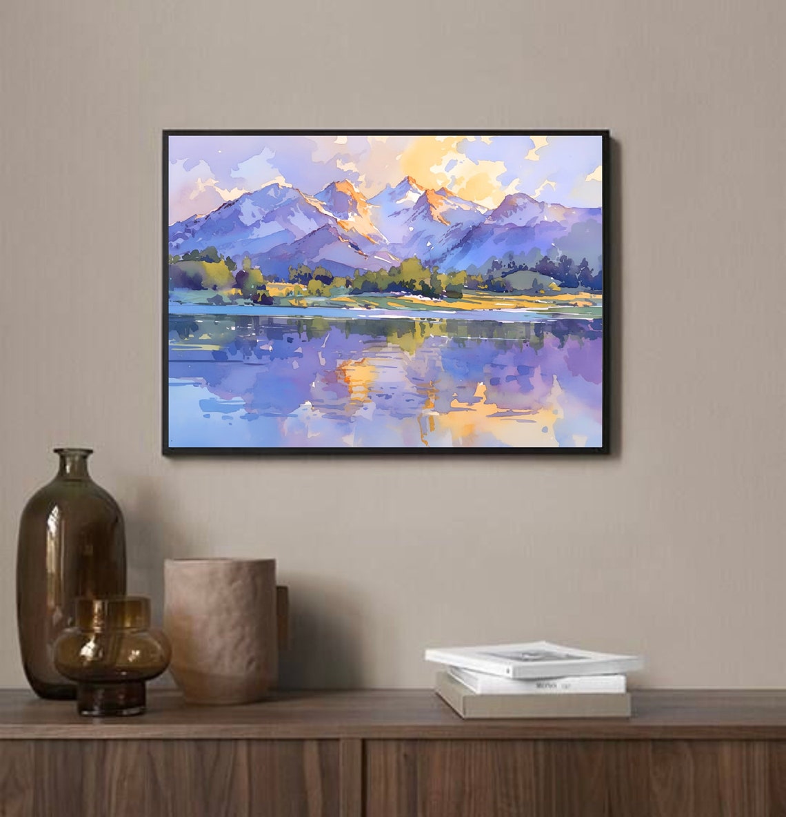 Mount Timpanogos Sunrise Lake Reflection Watercolor Utah Art Poster - Image 3