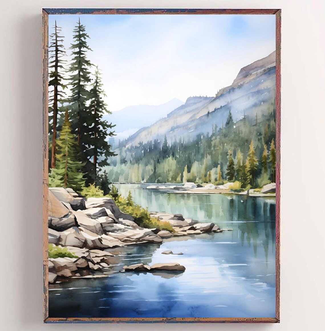 Utah Mountains Watercolor Lake Mary Travel Poster
