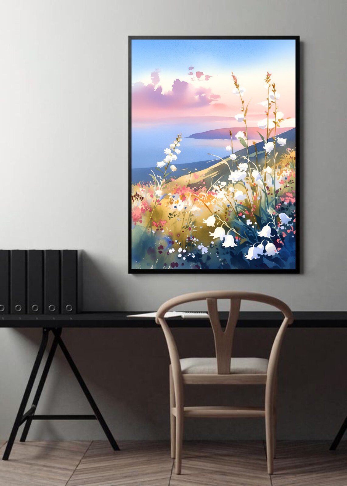 Wildflower Meadow Dusk Watercolor White Flower Field Art Poster - Image 4